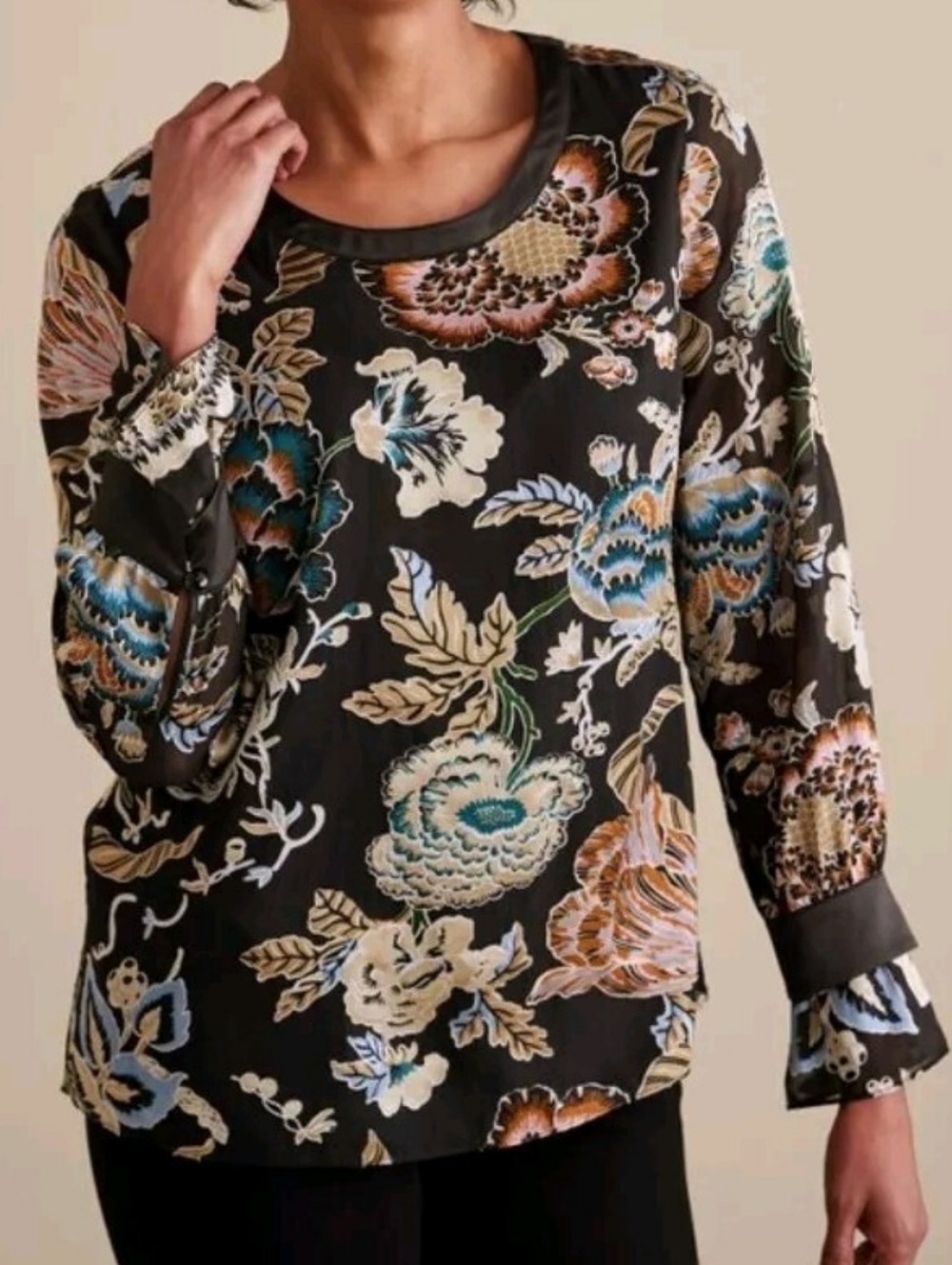 Soft Surroundings Deanna Blouse  Multifloral Women's Size Medium Boho